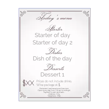 card menu restaurant elegant grey 