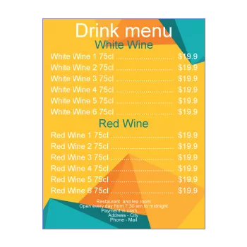 card restaurant beer blue orange wine yellow alcohol 