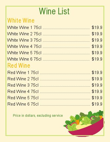 Card Restaurant Beer Vegetable Wine template