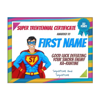 funny birthday card certificate 30 years super hero man 