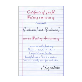 birthday wedding certificate 10 years 20 years 30 years 40 years 50 years 60 years blue letter nuptials red 