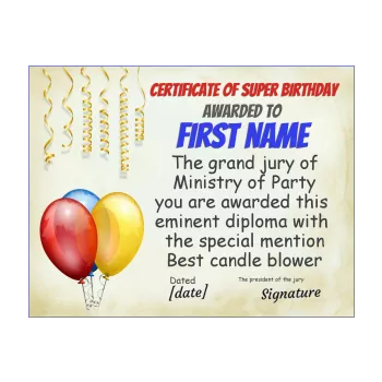funny birthday certificate balloon red yellow 