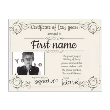 funny birthday certificate 10 years 20 years 30 years 40 years 50 years 60 years 70 years 80 years grey 