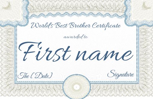 Certificate Best Brother Blue Grey free template