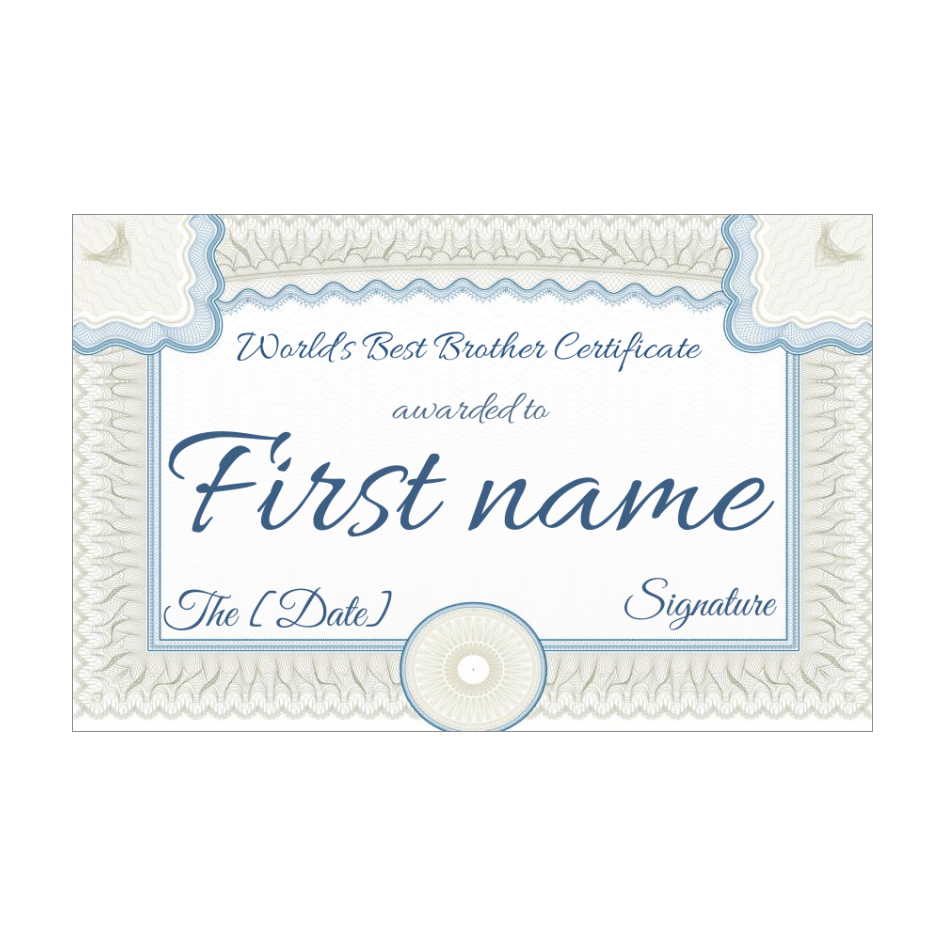 Certificate Best Brother Blue Grey free template (card 1326)