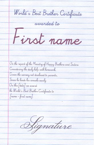 Certificate Best Brother Blue free template