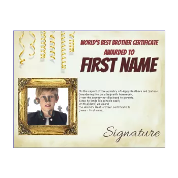 funny certificate best brother yellow 