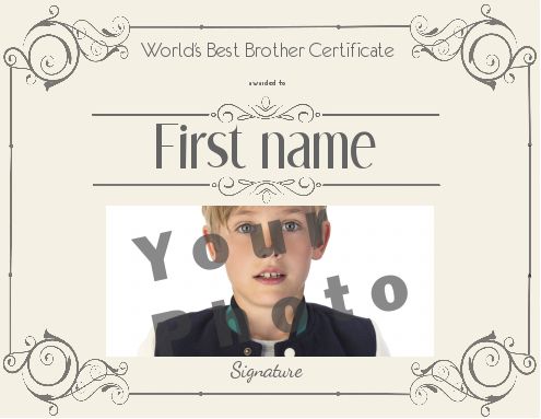 Certificate Best Brother Grey Yellow with photo template