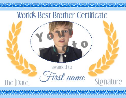 Certificate Best Brother Blue Boy with photo template