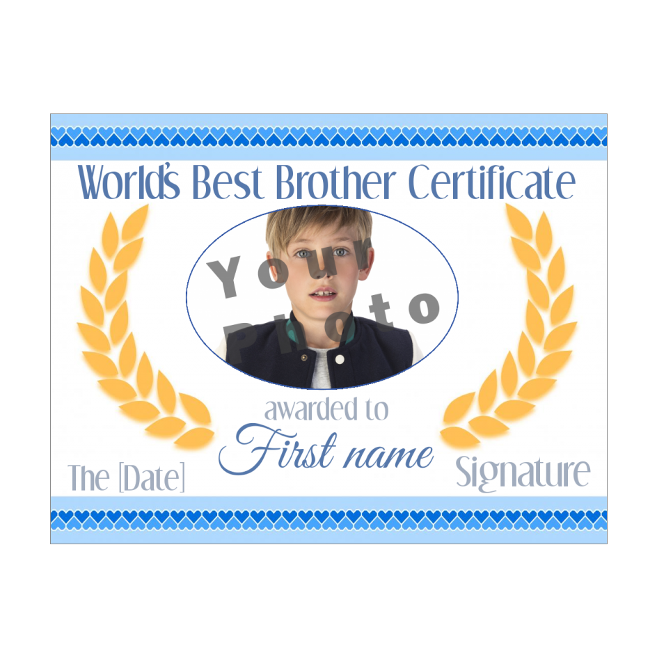 Certificate Best Brother Boy Blue with photo template (card 1321)