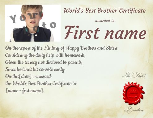 Funny Certificate Best Brother Grey with photo template