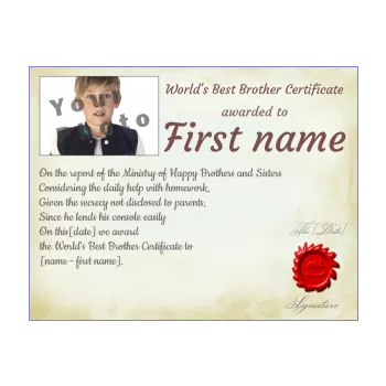funny certificate best brother grey yellow 