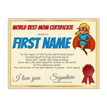 funny certificate best mom blue red 