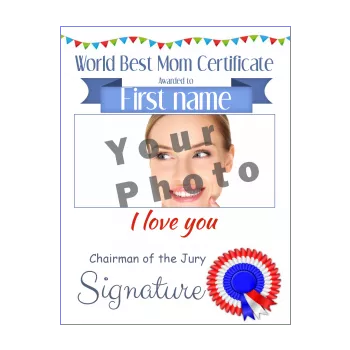 certificate best mom blue red 