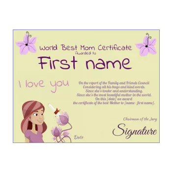 certificate best mom drawing flower mauve 