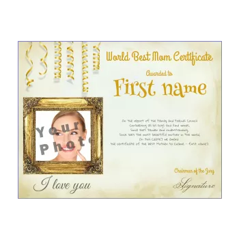 certificate best mom orange yellow 