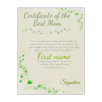 certificate best mom flower green 