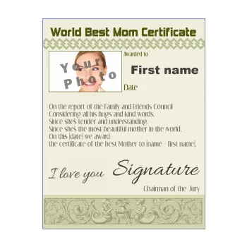 certificate best mom green 