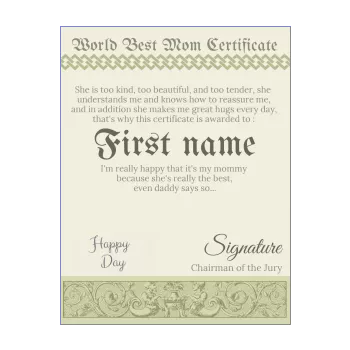 certificate best mom green 