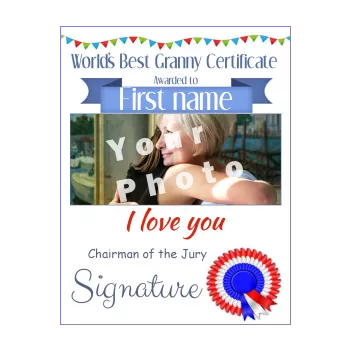 certificate best grandmother blue red ribbon 