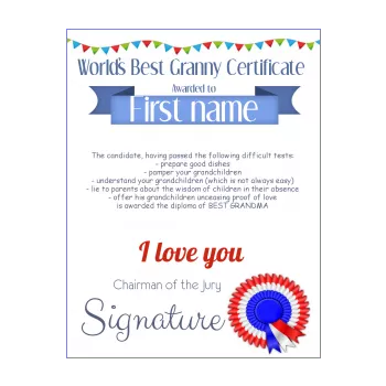 certificate best grandmother blue red 