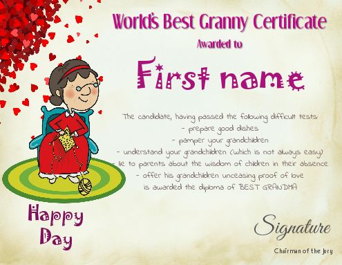 Funny Certificate Best Grandmother Heart template