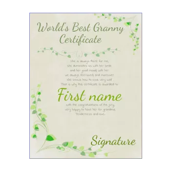 certificate best grandmother flower green 