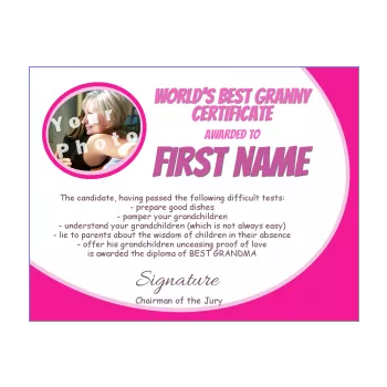 certificate best grandmother mauve rose 