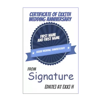 birthday wedding certificate 10 years 20 years 30 years 40 years 50 years 60 years blue coat of arms nuptials 