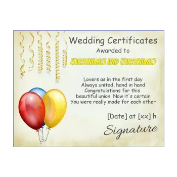 wedding certificate balloon red yellow 