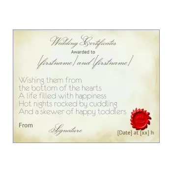 funny wedding certificate yellow 