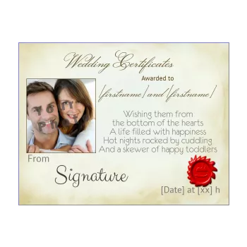 funny wedding certificate yellow 