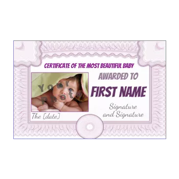 certificate birth baby girl mauve rose 