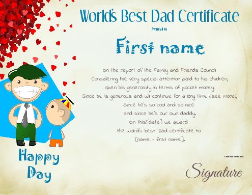 Funny Certificate Best Dad Party template