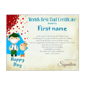 funny certificate best dad party heart blue 