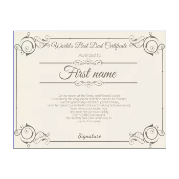 certificate best dad party elegant yellow 
