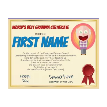 funny certificate best grandfather yellow 