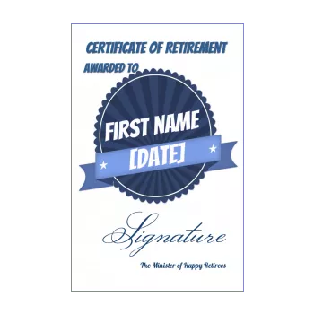 funny certificate retirement blue coat of arms 