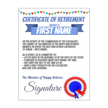 Funny Retirement Certificate free templates on Greetings-Discount