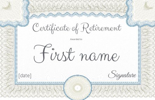 Funny Certificate Retirement Blue Grey free template (card 1126)