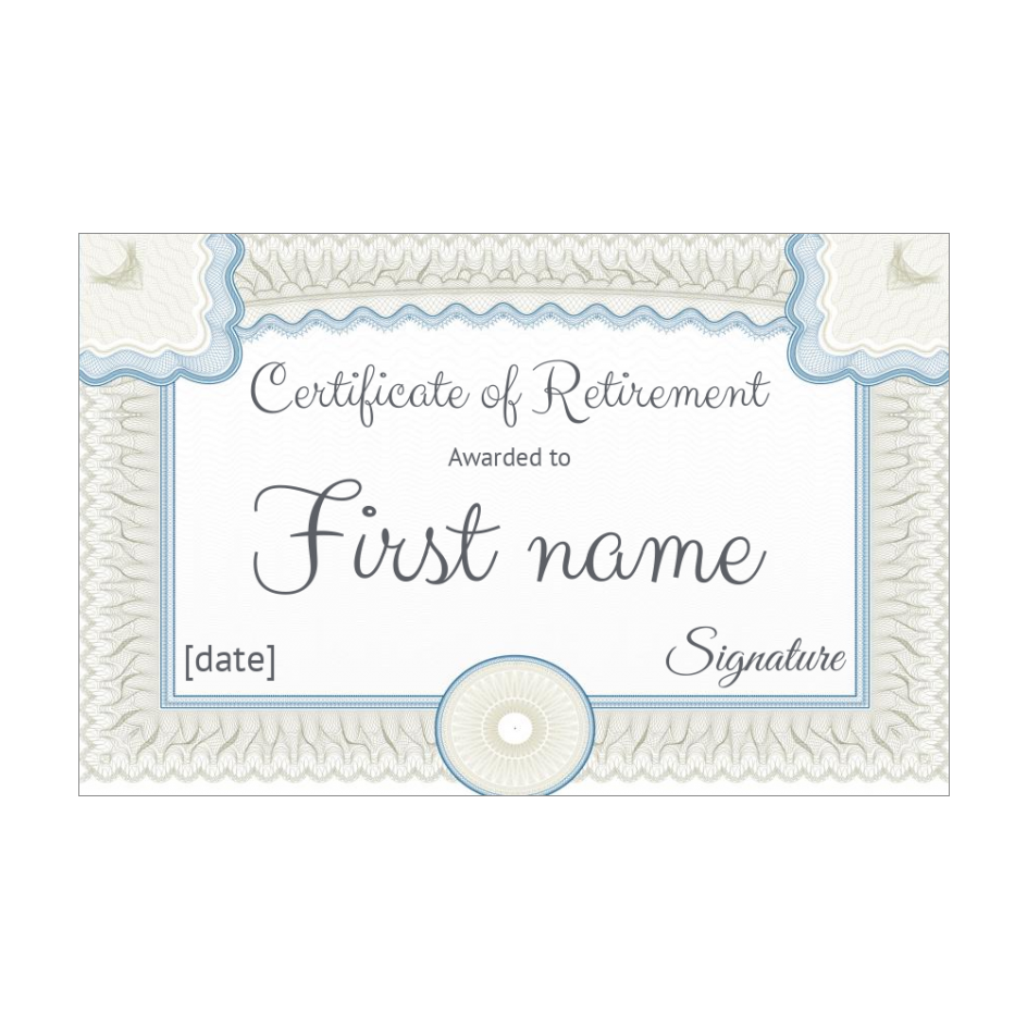 Funny Certificate Retirement Blue Grey free template (card 1126)