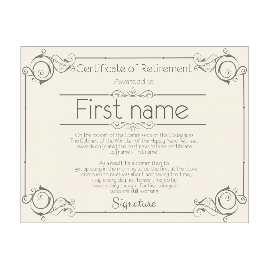 Funny Certificate Retirement Yellow Grey template (card 1121)