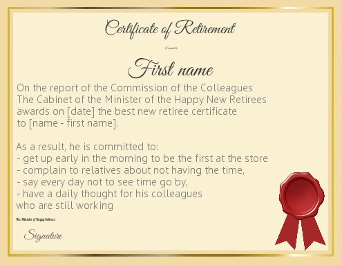 Funny Certificate Retirement Yellow template