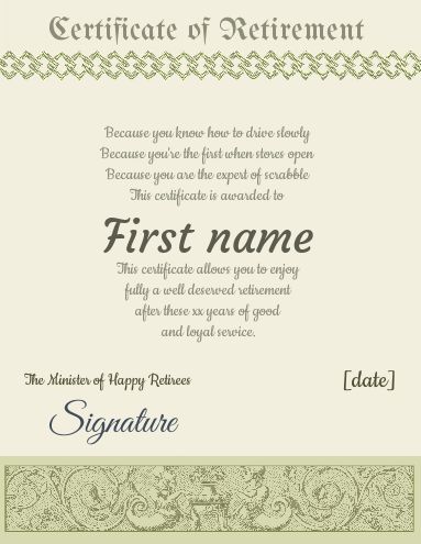 Funny Certificate Retirement Green template (card 1117)