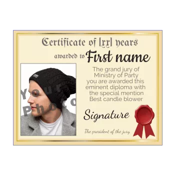 funny birthday certificate 10 years 20 years 30 years 40 years 50 years 60 years 70 years 80 years yellow 