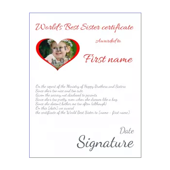 certificate best sister heart red 