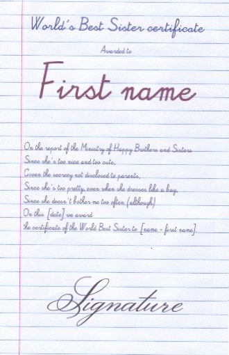 Certificate Best Sister White free template