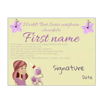 certificate best best sister drawing flower mauve women 
