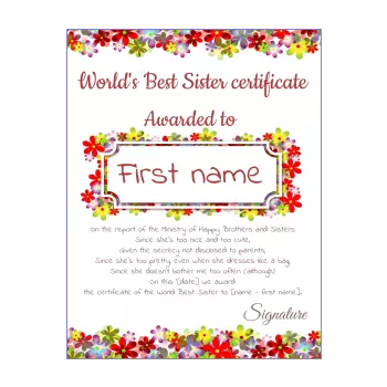 certificate best best sister flower red 