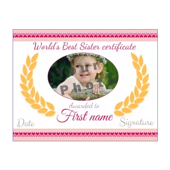 certificate best sister heart rose yellow 